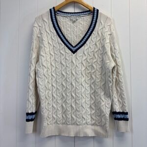 American Eagle Womens Preppy Chunky Cable Knit V-Neck Sweater Size M Oversized